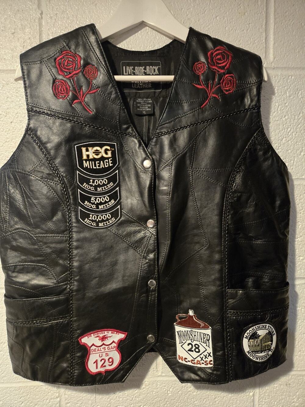 Womens Live Ride Rock Buffalo Leather Biker Vest
